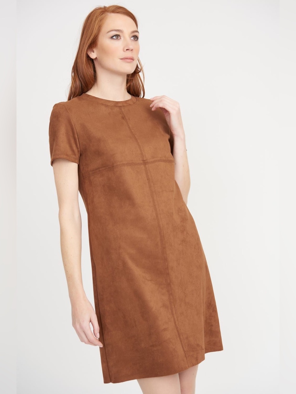 Joseph Ribkoff Mini Shift Dress in Brown Suede-Look 12